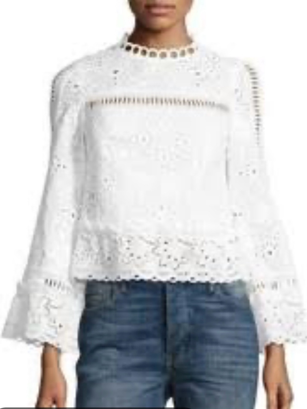 Nanette Lepore White Eyelet Lace Peplum Blouse